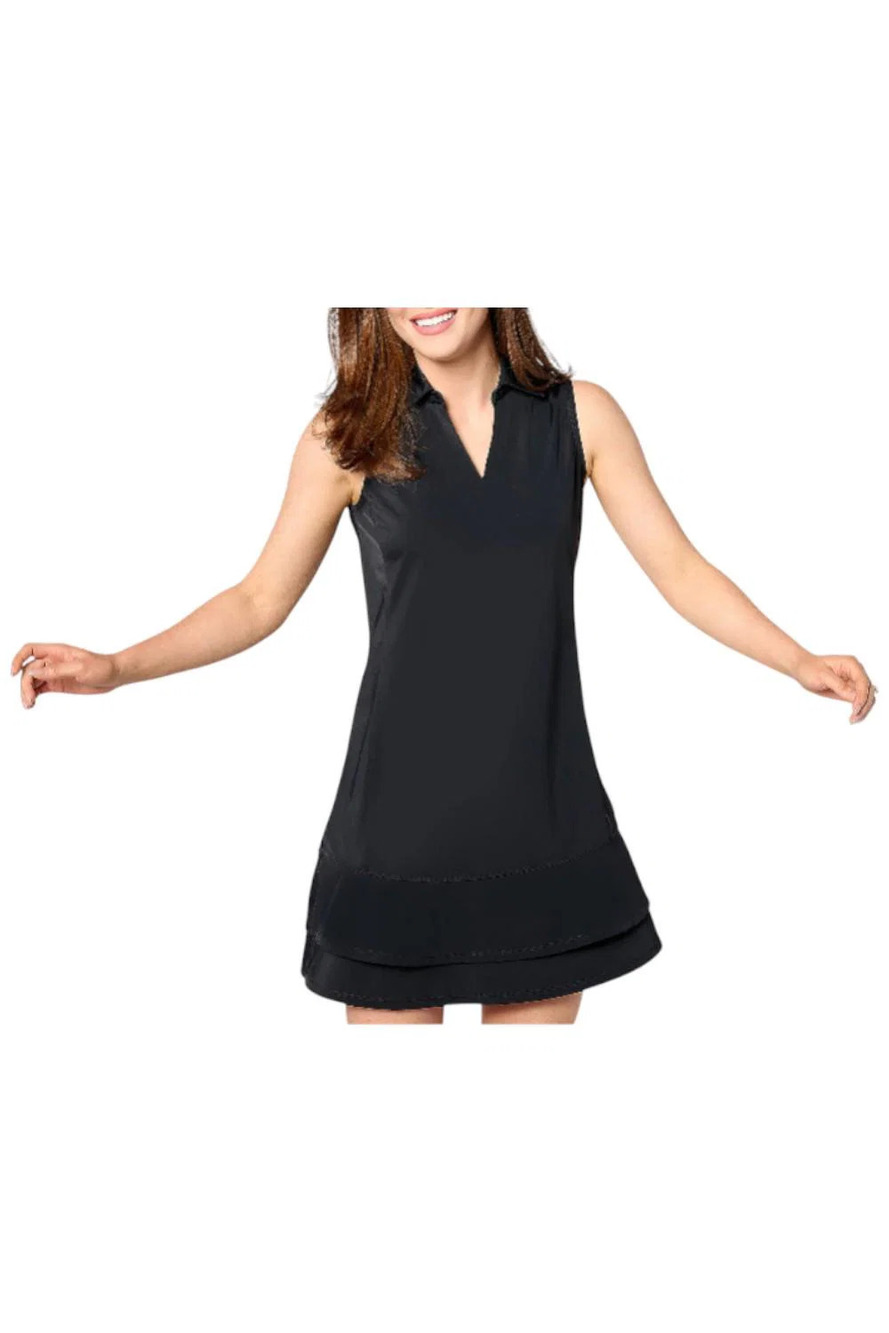 Denim & Co. Women's Beach Ruffled Swim Cover-Up Dress Black - Regular